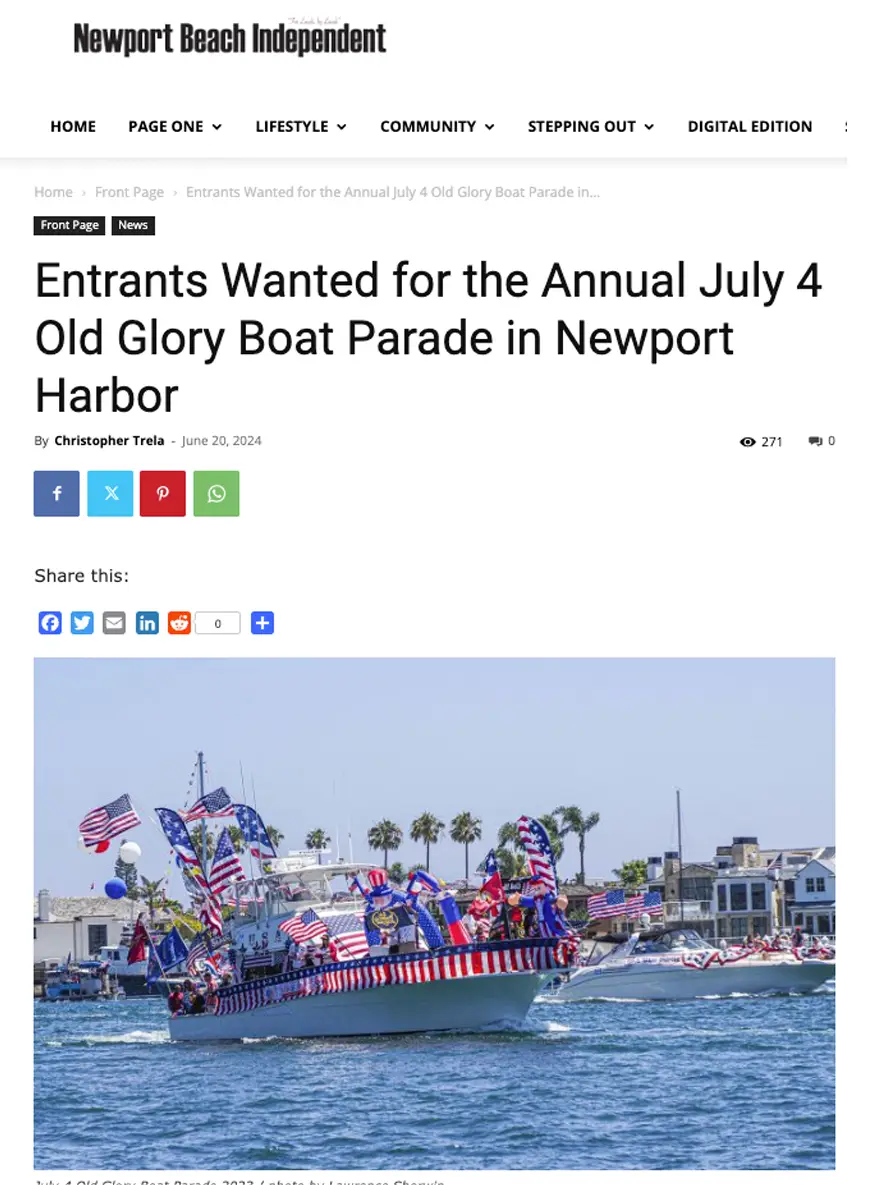 Entrants Wanted for the Annual July 4 Old Glory Boat Parade in Newport Harbor