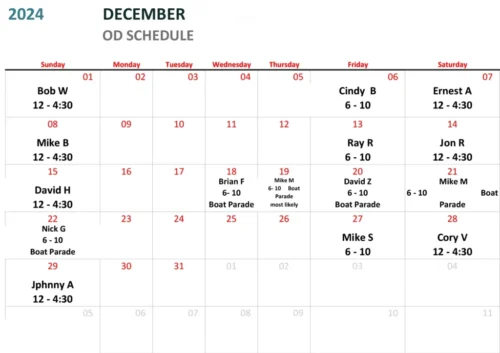 OD Schedule DECEMBER 2024