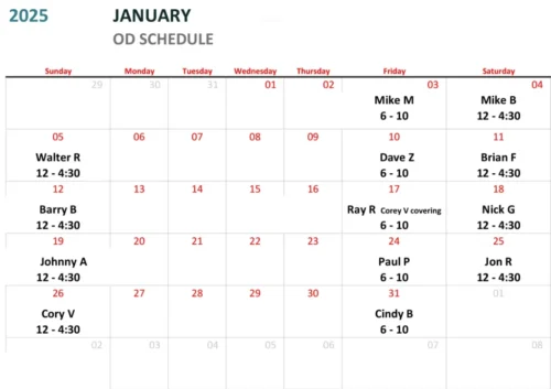 OD Schedule -JANUARY 2025